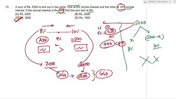 A sum of Rs. 5000 is lent out in two parts. One at 8% simple interest and the other at 10%