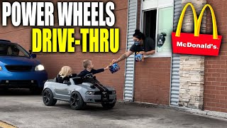 Dad takes son with his Modded Power Wheels to DRIVE THRU at McDonalds and STARBUCKS