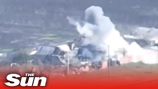 Ukrainian artillery blow up Russian occupied building in huge blast