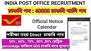 Post Office Job 2024  চাকৰি 40000 খালি পদৰ বাবে চাকৰি । পৰীক্ষা নহয় Direct চাকৰি পাব