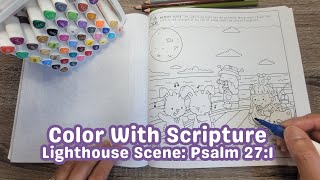 Christian Bible Verse Coloring Book for Relaxation Cozy Lighthouse Scene