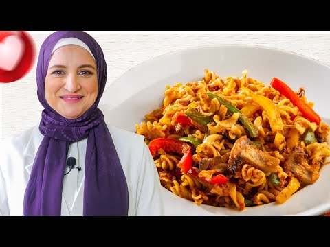 مكرونة بالمشروم والخضار صحية وخفيفة على طريقة سالي سليمان