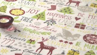 Jolee Tablecloths: Cream Merry Christmas Xmas Trees PVC Oilcloth Wipeclean Tablecloth