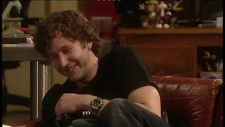 Moss and Roy can't stop laughing at the cannibal joke (IT Crowd Bloopers)