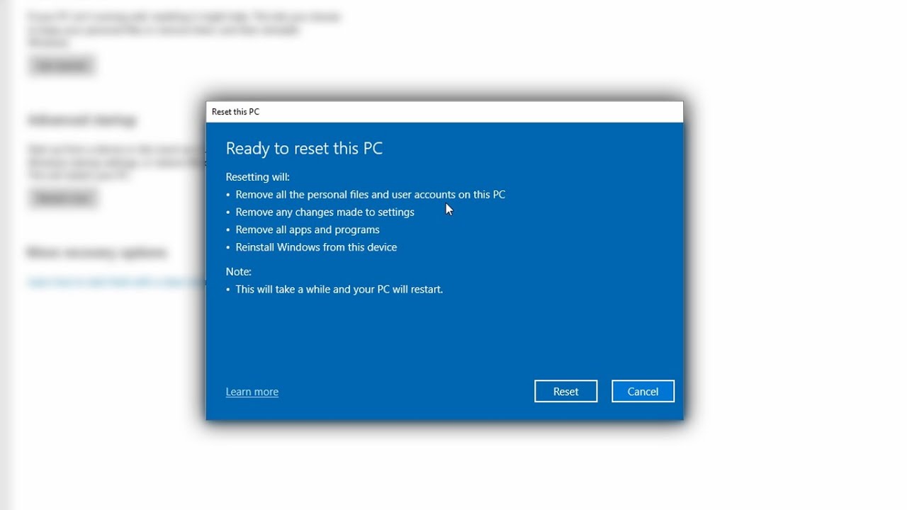 How To Reset Windows 10 To Factory Settings YouTube