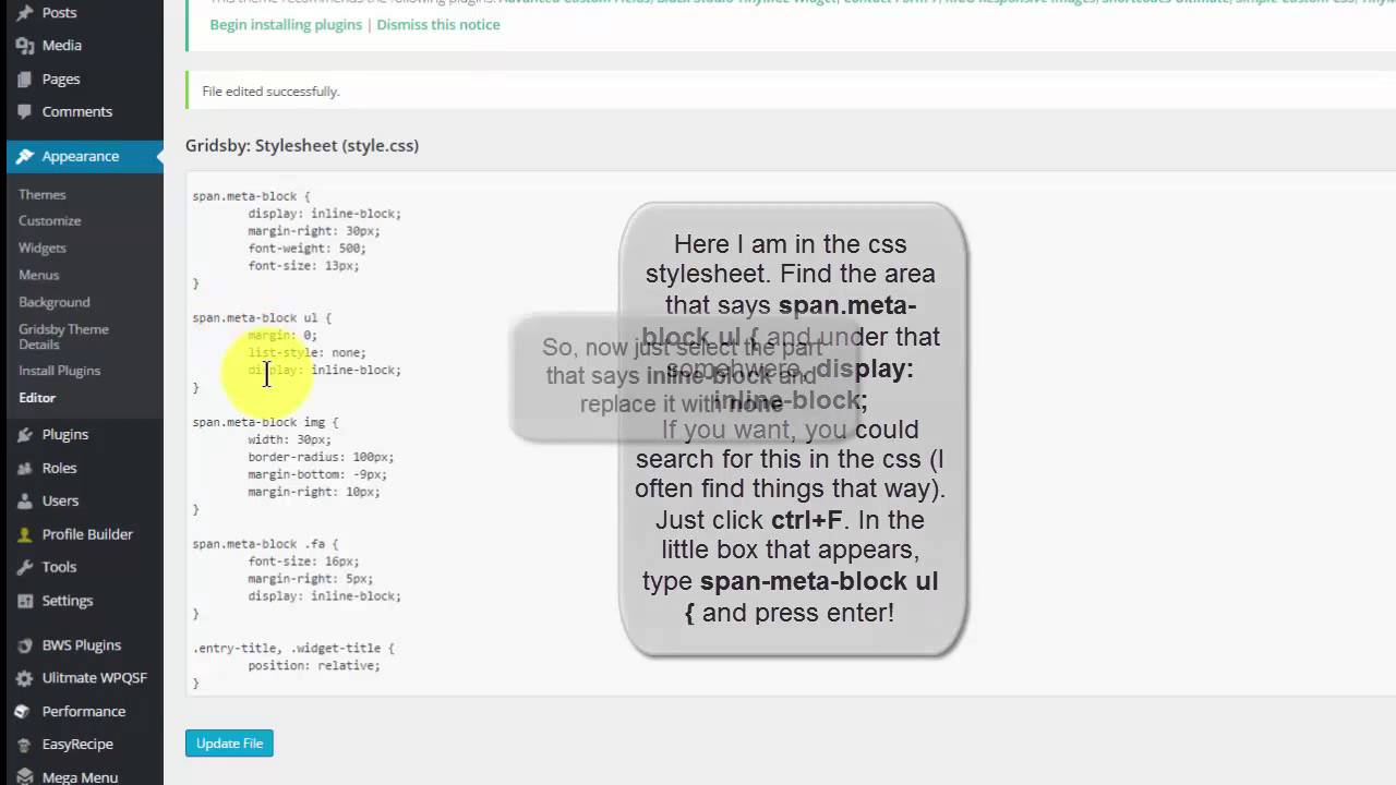 WordPress Gridsby Theme Hide Categories From Top of Posts and Category Pages