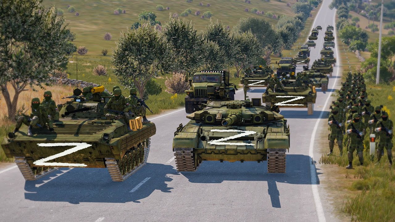 Ukrainian Javelin Destroys Huge Russian Convoy In Kherson. Milsim