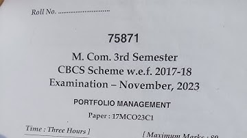 M. Com. 3rd Semester CBCS Scheme  Examination - November, 2023PORTFOLIO MANAGEMENT Paper  MDU exam