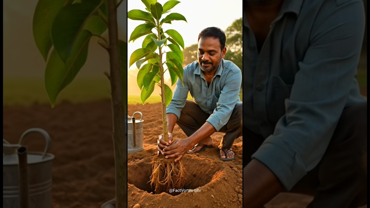 The farmer saved the mango plant from drying up by watering it 