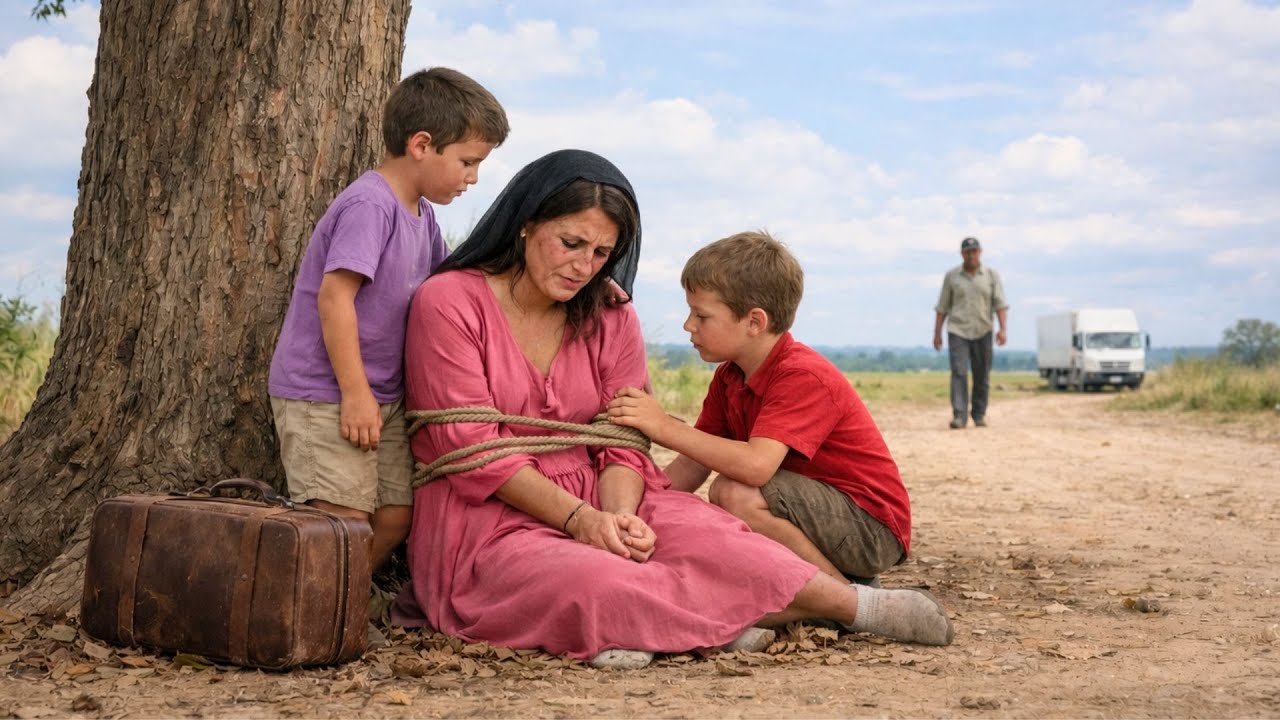 Caminhoneiro encontra viúva AMARRADA na estrada com seus filhos… então ele faz isso…
