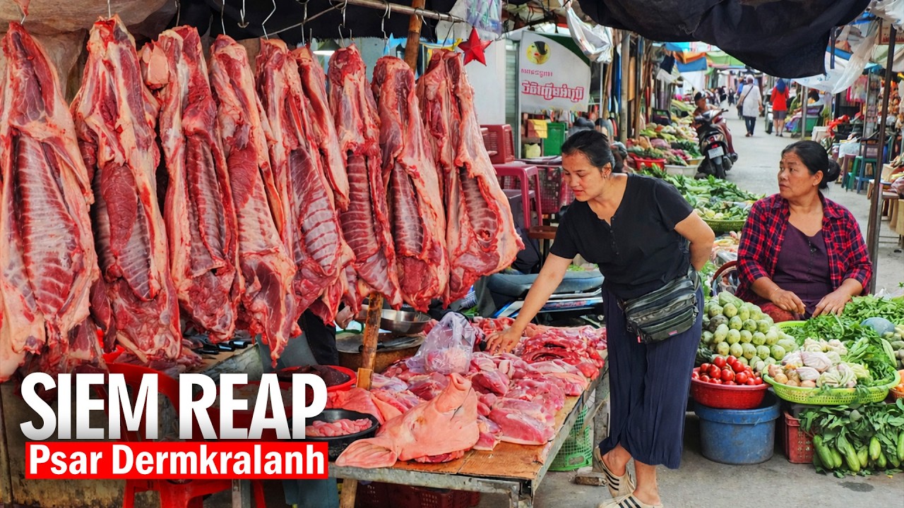 Morning Market in Siem Reap 🇰🇭  Psar Dermkralanh Walking Tour