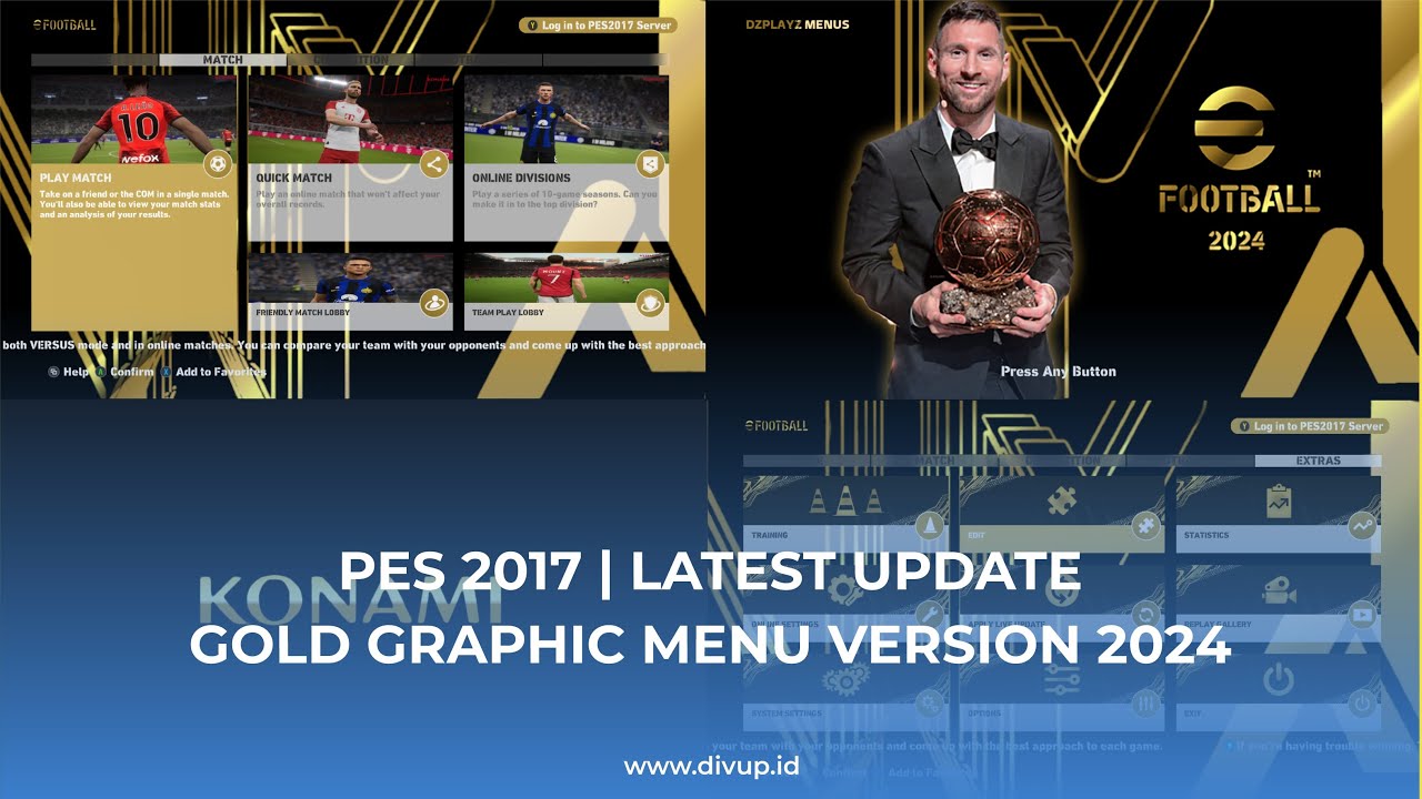 PES 2017 | LATEST UPDATE GOLD GRAPHIC MENU VERSION 2024 - YouTube