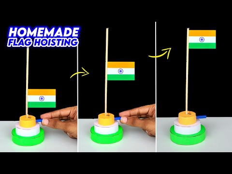 Homemade Flag hoisting , how to make paper flag hoisting project , Independence day special craft