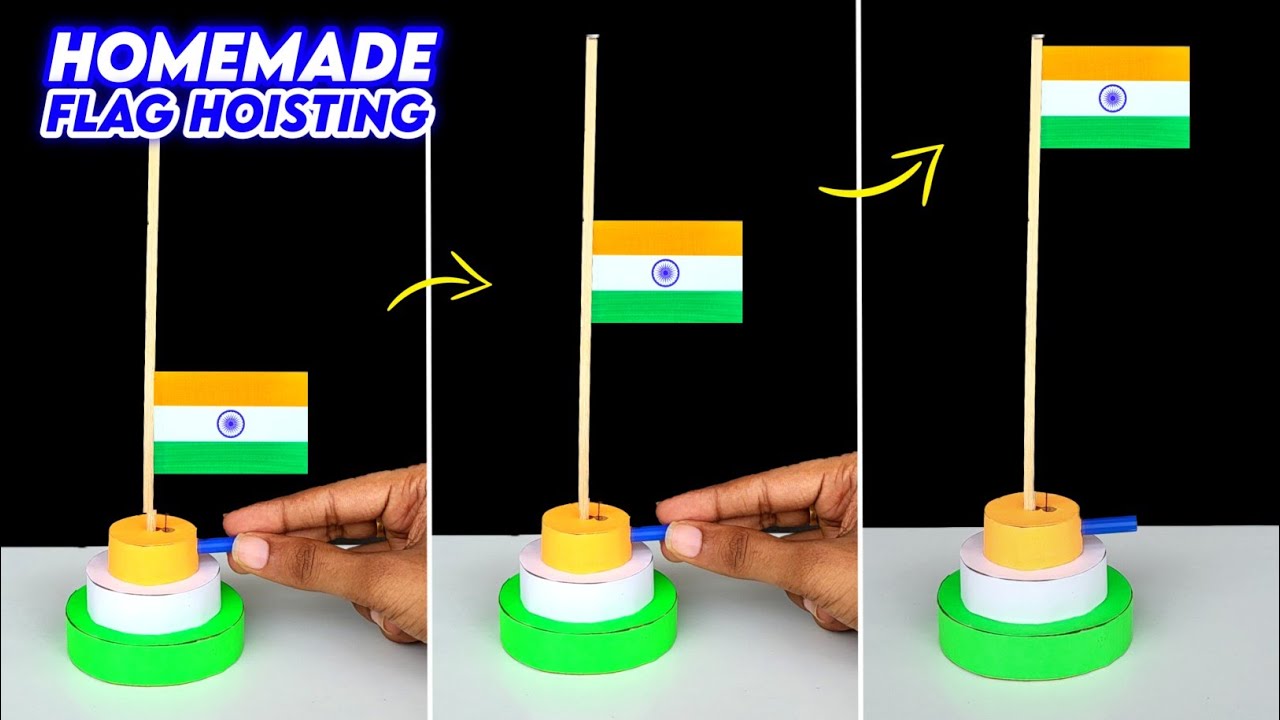 Homemade Flag hoisting , how to make paper flag hoisting project , Independence day special craft