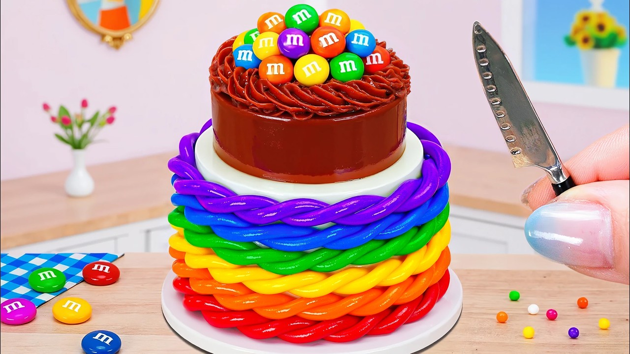 Mini Rainbow Cake with Melted Chocolate 🍫🌈 Too Cute 🥰 Mini Sweet Taste