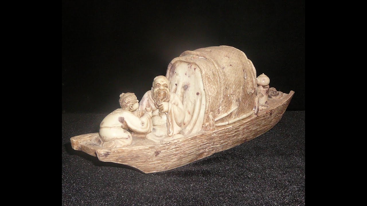 Chinese Soap Stone Carved Boat with Kid and Old Man cs401 YouTube
