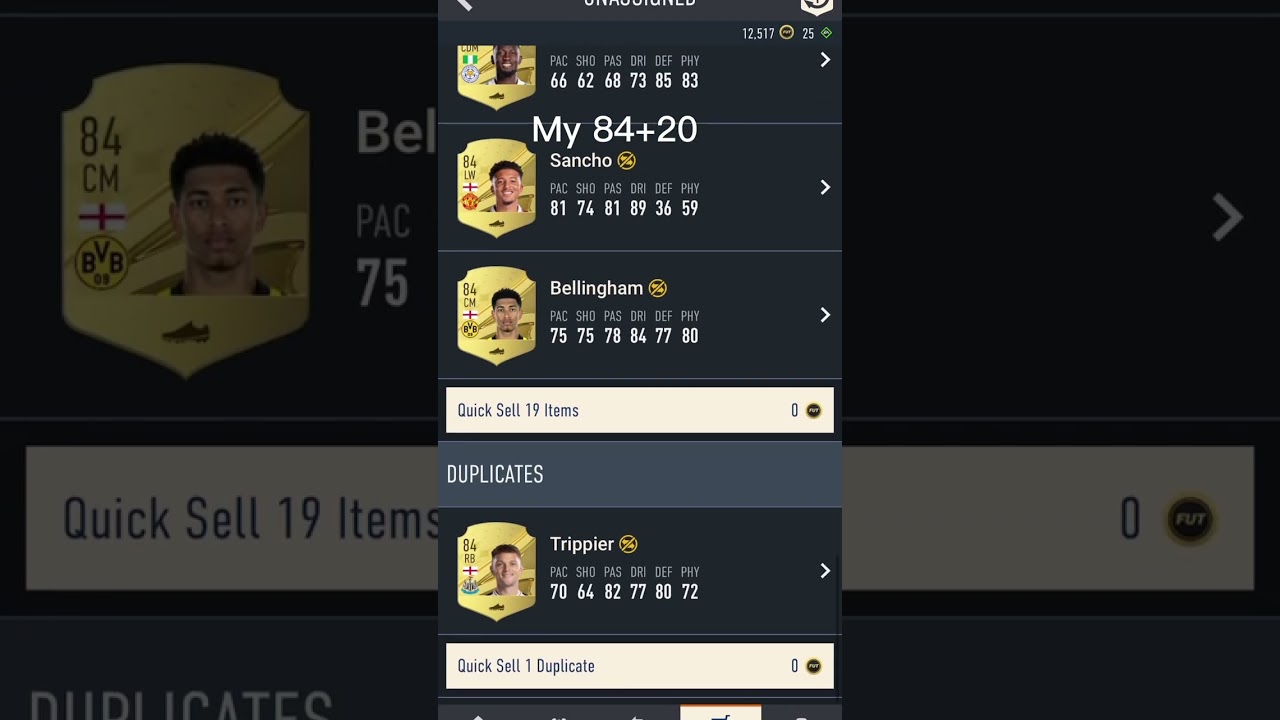 My 84+20 future stars swap tokens