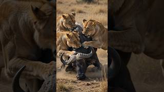 Lions wildlife 🦁💥| How lions do servival in wildlife | lions &amp; Buffalo #shorts #wildlife
