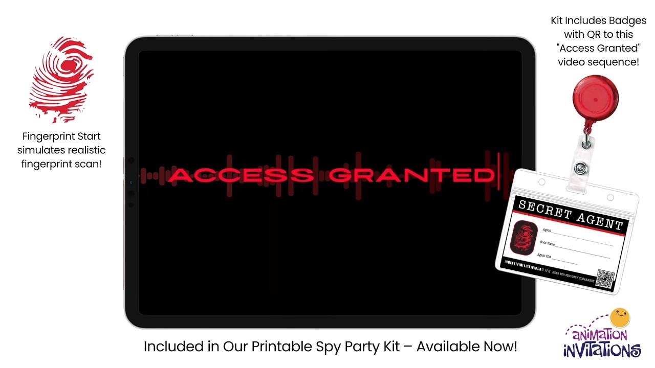 Spy Party Access Granted Video with Eye Scanner Animation — Red Theme