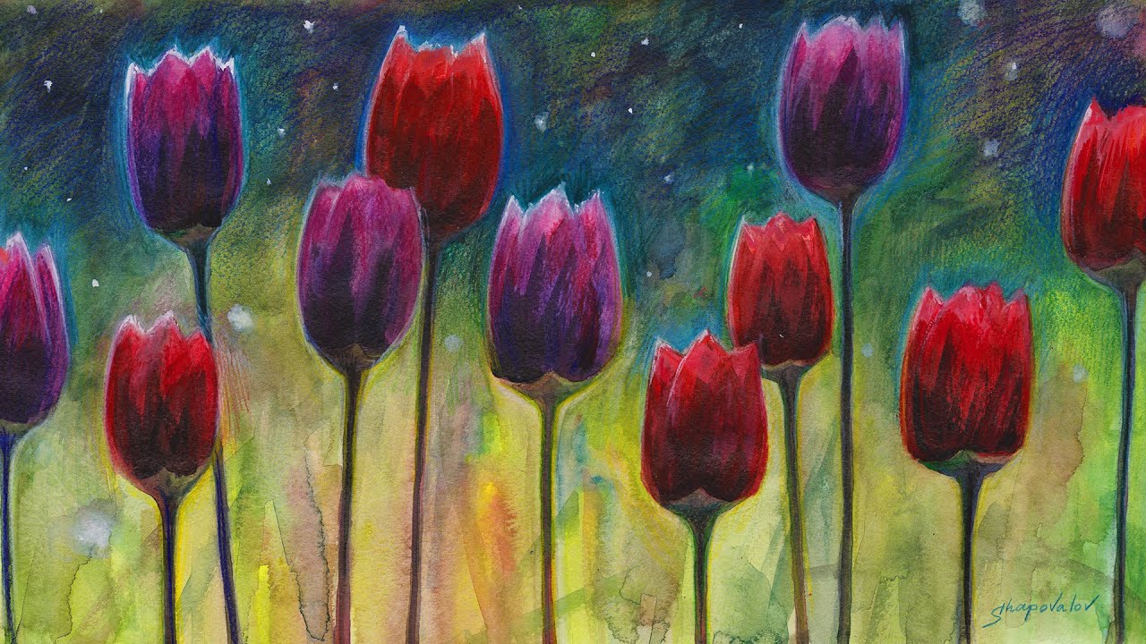 Download Drawing Time Lapse Magic Tulips by Watercolor - Волшебные ...