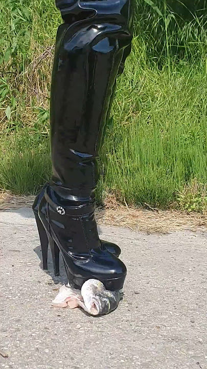 Crushing Fish In Latex High Heel Boots!  💋💋💋