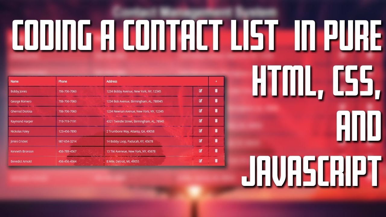 โค้ด พื้น หลัง html  2022  How To Code A Contact List In Pure JavaScript