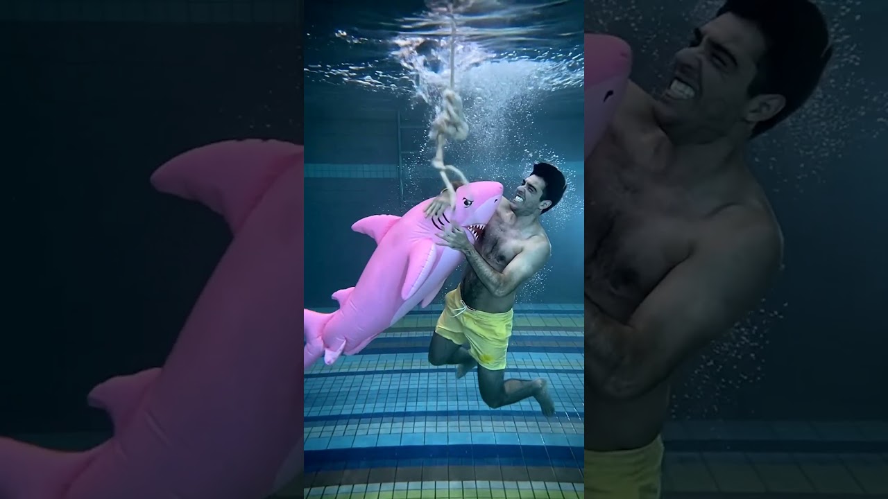 when the shark entered the pool 🦈😱