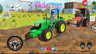 Swaraj bricks loding tractor trolley Stuck in Mud 😱😱 John Deere Tractor rescue the stuck tractor🚥🏗️🎮
