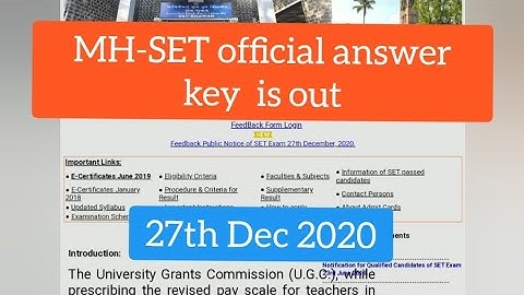 official answer key MH-SET 27th December 2020 exam is out