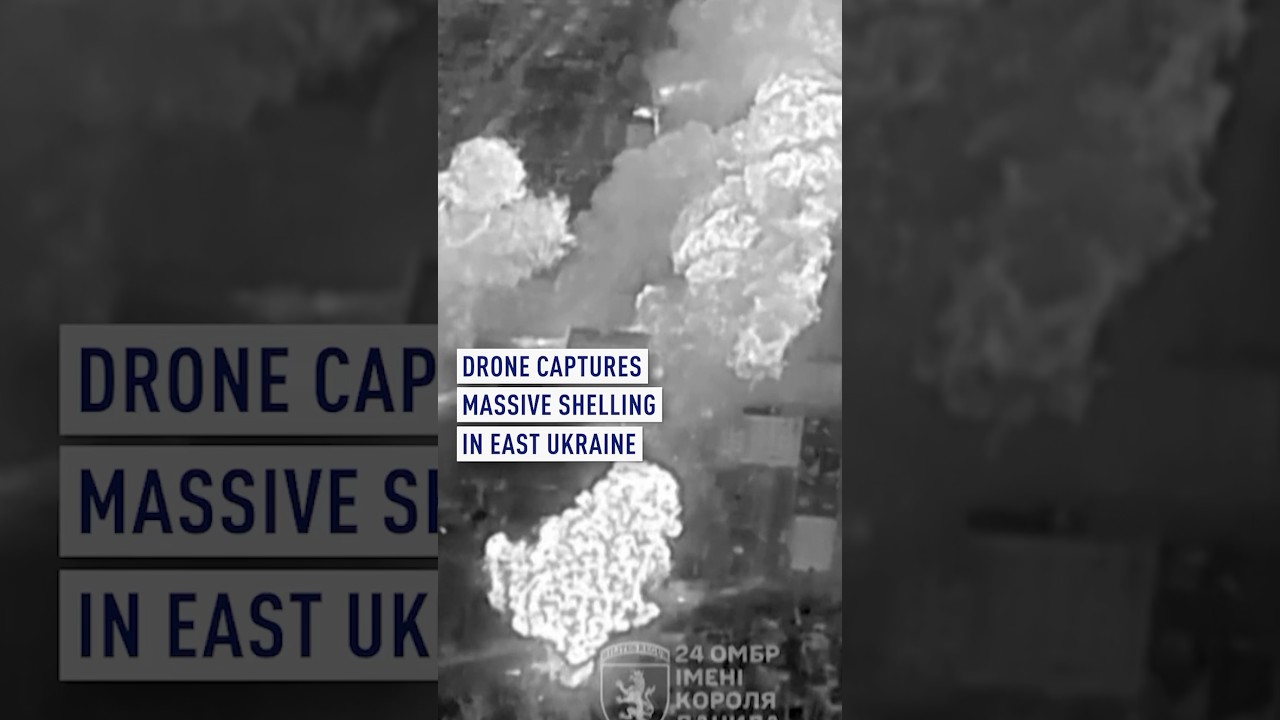 Aerial footage of massive explosions in eastern Ukraine's Chasiv Yar