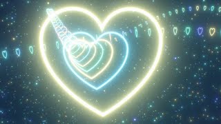 Yellow And Blue Heart Neon Tunnel Voyage Through The Starry Galaxy 4K Moving Wallpaper Background
