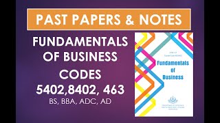 Famous Past Paper & Notes, Fundamentals of Business, Code 5402, 8402, 463, AIOU Wealth