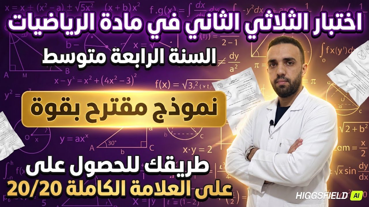 إختبار الثلاثي الثاني في مادة الرياضيات للسنة الرابعة متوسط