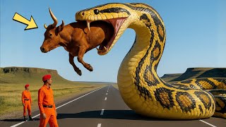 Brave Heroes Save Agitated Cow from the Terrifying Attack of a Giant Python 🐍