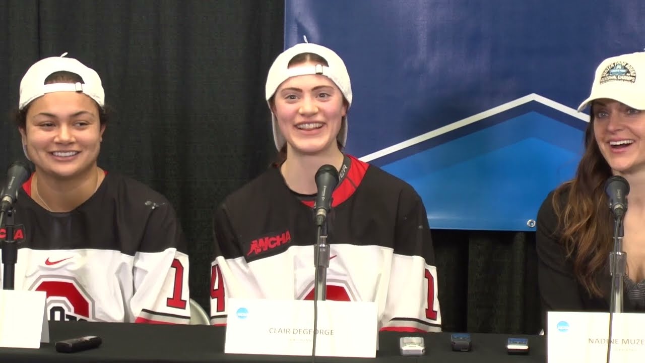 Ohio State women’s hockey discusses double overtime NCAA Tournament win, advancing to Frozen Four