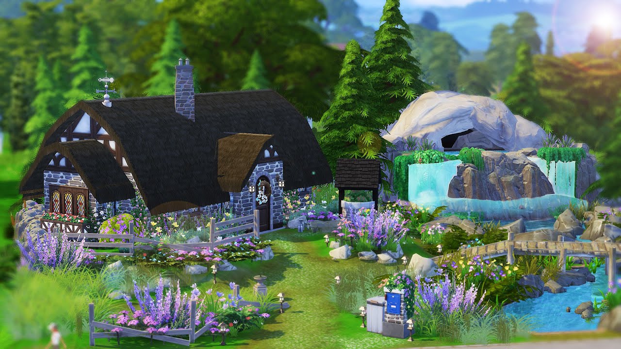 FAIRY HOUSE WITH WATERFALL | No CC | Speed Building | Sims 4 - YouTube