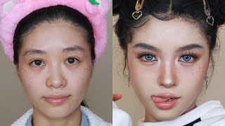 ENG) Fake Freckles Makeup Tutorial | Hot n Sweet American Makeup for Asian Faces | April的草莓啊