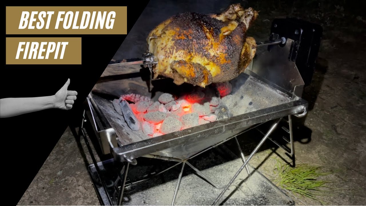 Quokka Folding Fire Pit ROTISSERIE CHICKEN AT CAMP!? YouTube