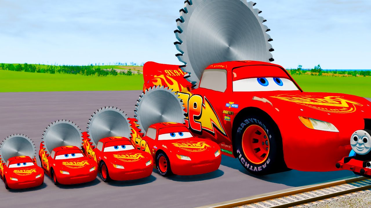 Big & Small McQueen with Monster Wheels VS Train | BeamNG.drive