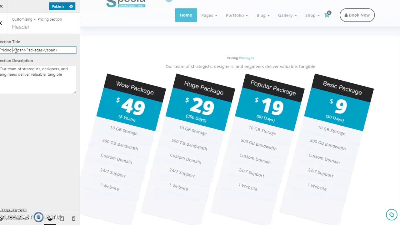 How To Set Pricing Section In Specia Pro