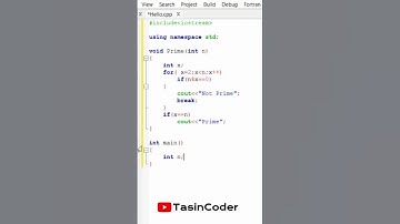 C++ function to check whether a given number is a Prime number or not #tasincoder #coder