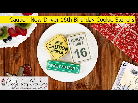 Caution New Driver Sixteenth Birthday Cookie Stencil Set | Confection Couture