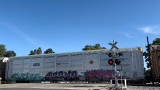 UP 7717 AutoStack Train With Mid-DPU West - 3rd Street Railroad Crossing, West Sacramento CA