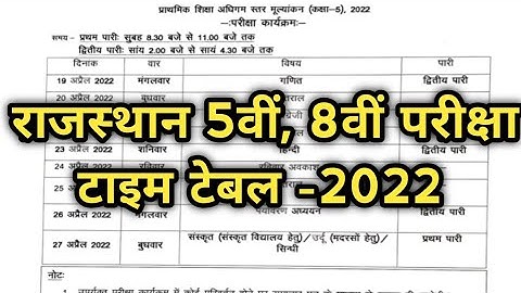 Rajasthan 5th,8th Board Time Table 2022/RBSE 5th,8th Board Time Table 2022, download now