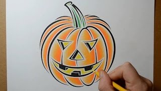 How to Draw a Pumpkin for Halloween - Tattoo Design Style