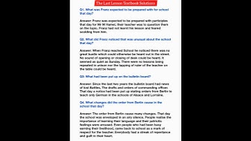 NCERT Solutions Class 12 English chapter 1 question and answers/ The Last lesson /Flamingo book