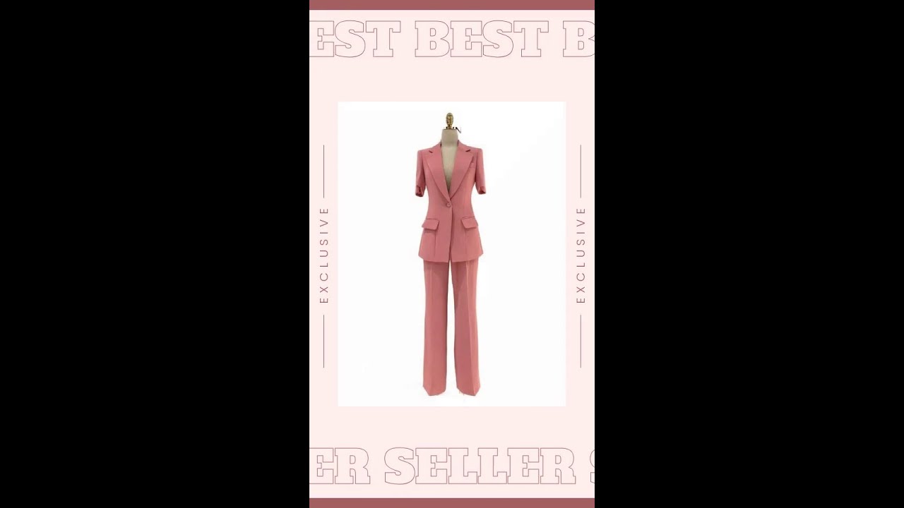Pink Short-Sleeved Women Pant Suit, Thin Fabric Wide-Leg Pants
