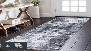 KOZYFLY Modern Abstract Runner Rug 2x6 Washable Grey Black Black Runners for Hallways