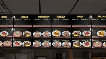 Digital menu and 8 Displays with video wall. Designed by DMD Sweden AB