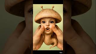 Cute Baby Tries Mushroom-headed Creature | Funny Reaction | AI Baby Video #animation screenshot 3